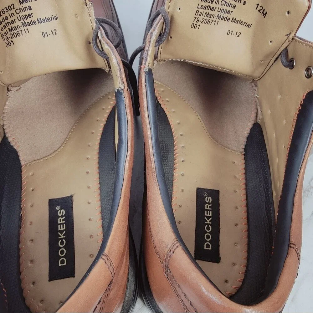 Dockers Men's Brown Leather Bicycle Toe Lace Up Oxford Dress Shoes, Sz 12